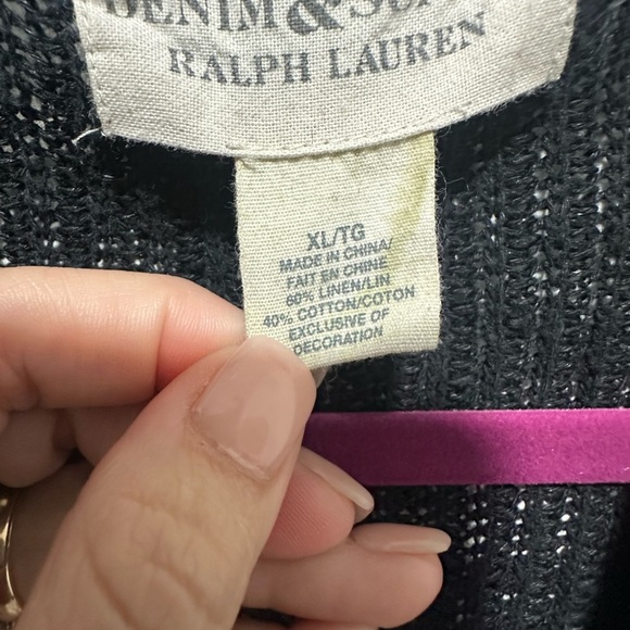 Ralph Lauren Denim & Supply Cotton/Linen Blend Knit Black Cardigan Size XL - Picture 5 of 6